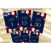 Burgundy Table numbers printable,Navy table numbers printable,(84w)